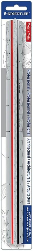 STAEDTLER Professional Triangular Scale Ruler - 12in Metal Architectural Scale with High-Contrast Etched Markings, 6 Imperial Scales for Drafting & Blueprint Reading