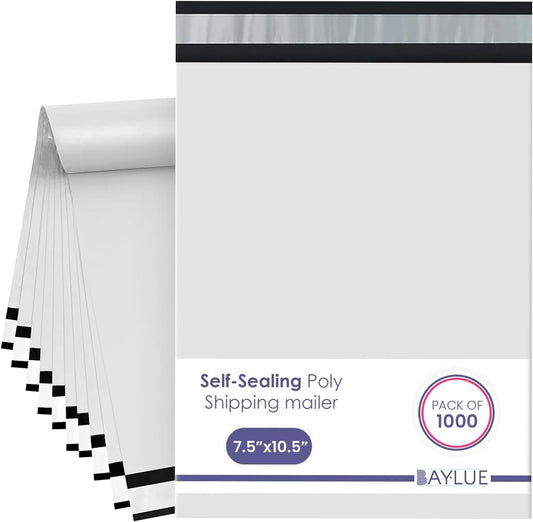 White Small Poly Mailers 7.5x10.5 Inch | Strong Adhesive Self-Seal Mailing Bags | Tamper, Tear, Water resistant Shipping Envelopes | Thick Strong Material Poly Bags Clothing Bags | 1000 Pcs Bulk