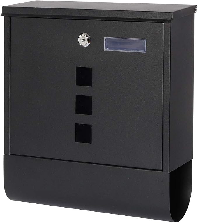 Decaller Wall Mount Mailbox with Key Lock, Metal Rust-Proof Mail Box with Newspaper Compartment for Outside, 15.4" x 12" 4.8", 2203 Black