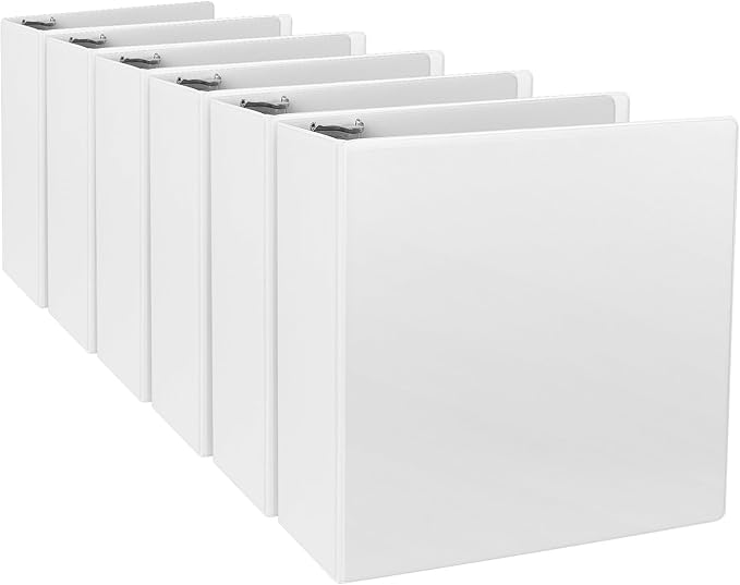 CIXILDTS 3-Inch 3 Ring Binder, Standard 3" Slant-D Ring Binder Fit Letter Size Paper, Presentation View Binders, White, 6-Pack