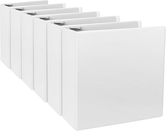 CIXILDTS 3-Inch 3 Ring Binder, Standard 3" Slant-D Ring Binder Fit Letter Size Paper, Presentation View Binders, White, 6-Pack
