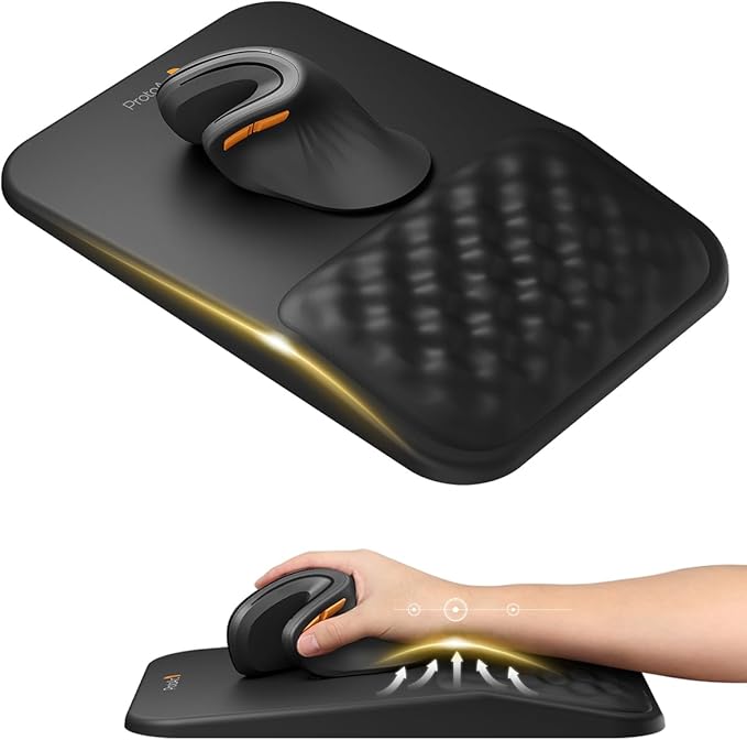 ProtoArc MP50 Ergonomic Mouse Pad with Wrist Rest, PU Leather, Black | 8° slope & massage points, soft memory foam, Large 12x8 Inches, Non-slip base. Relieves wrist strain for office & home