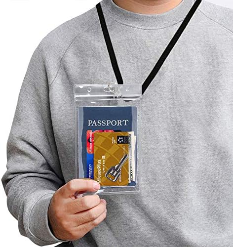 Passport Badge Holders with Extra PVC ID Card Holder and Woven Lanyards Ideal for Cruise and Vacation by CypesCrafts(2Pack Black Lanyards)