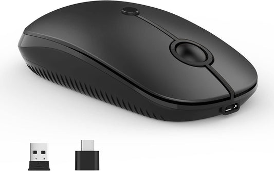 Type C Wireless Mouse，Vssoplor USB C Rechargeable Portable Quiet Mouse USB and Type C Receiver Dual Mode Laptop Mouse for PC, Laptop, MacBook, Tablet-Black