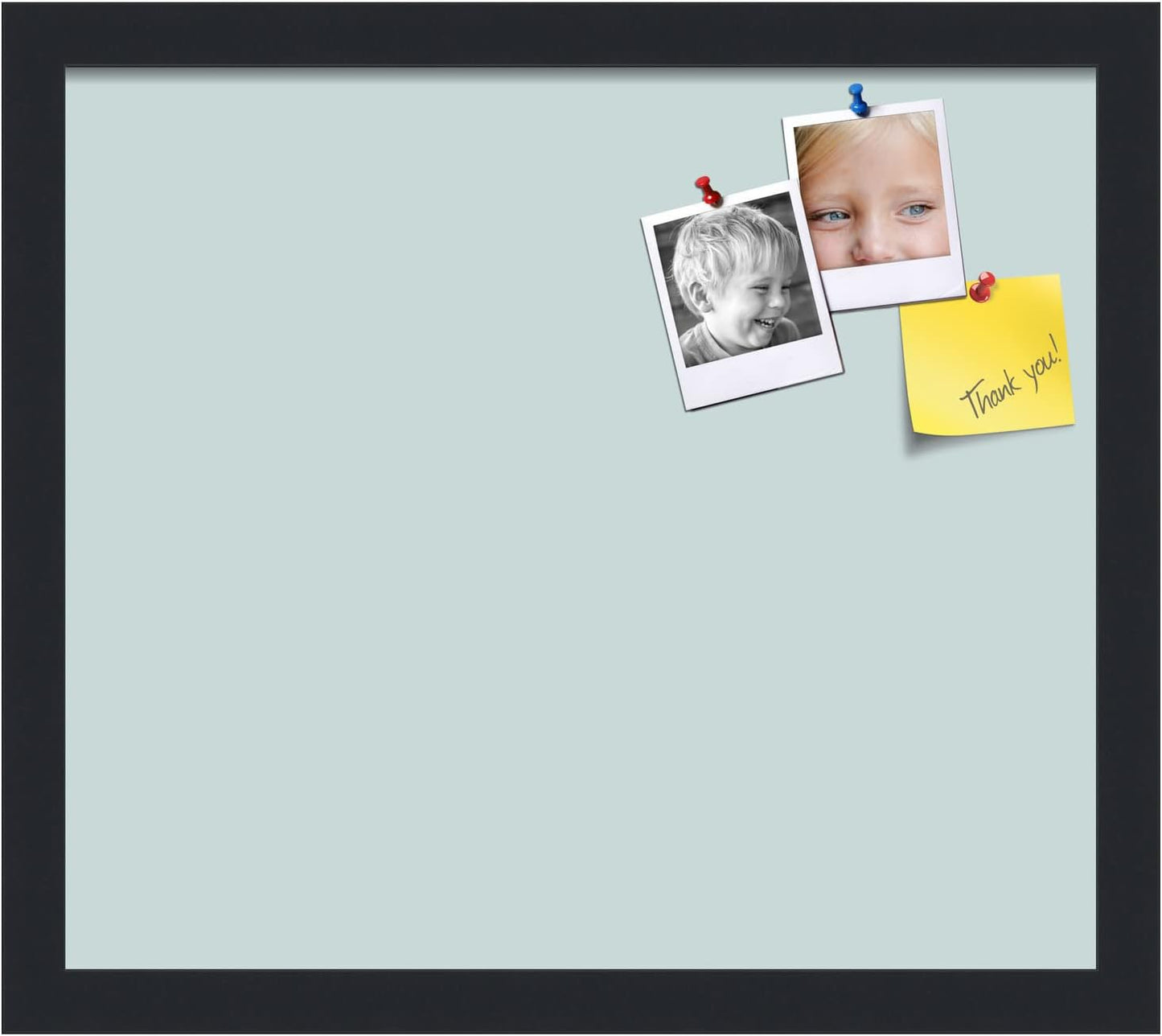 PinPix 16x14 Inch Cork Bulletin Board. This Decorative Framed Pin Board Comes with Soft Blue Design and a Satin Black Frame. Ideal for Home Office Decor or Message Board (PinPix-1814)