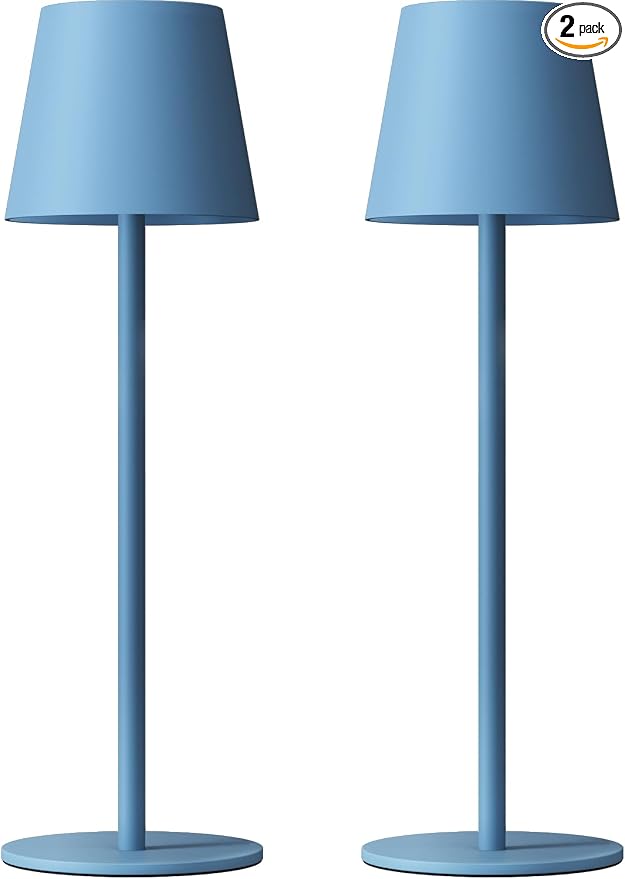 Kakanuo Cordless Table Lamp Rechargeable Blue - KK 2 Pack 5000mAH Battery Operated Lamp for Dining Table, 3 Color Stepless Dimming Wireless Lamp for Counter, Outdoor Patio, Touch Control