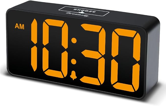 DreamSky Small Digital Alarm Clock for Bedroom with Large Big Numbers | Electric Bedside Desk Clock with USB Charging Port, Brightness Dimmer, Adjustable Alarm Volume, USB-C Adapter Powered