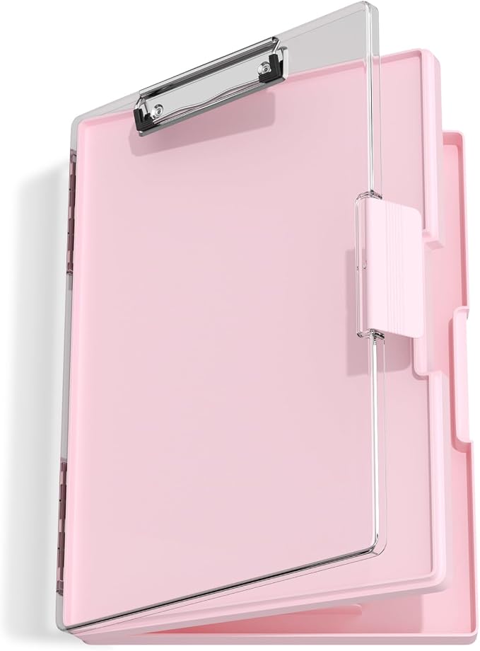 Hongri Clipboard with Storage, Pink 8.5 x 11 Clip Board, Dual Compartmen | Folder Nursing Side Opening, Heavy Duty Organization Box, Smooth Writing for Teachers, Classroom, Size 13.3 x 9.4 x 1.5 in