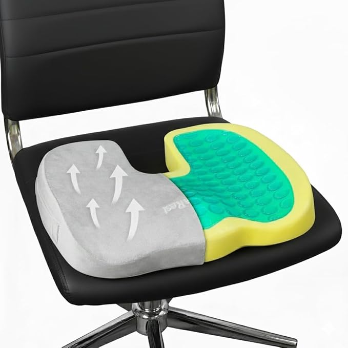 LuminaRest® Gel Seat Cushion for Long Sitting | Premium CertiPUR-US® Certified Memory Foam | Ergonomic Office Chair Cushion for Tailbone & Coccyx Pain Relief, Sciatica & Back Support (Gray)
