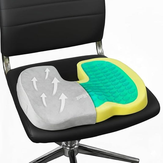 LuminaRest® Gel Seat Cushion for Long Sitting | Premium CertiPUR-US® Certified Memory Foam | Ergonomic Office Chair Cushion for Tailbone & Coccyx Pain Relief, Sciatica & Back Support (Gray)