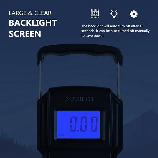 NUTRI FIT Luggage Scale Digital Suitcase Weighing Fish Portable for Travel | 2-Stage Precision, Max 110lb, Smart Tare, Backlit LCD, Lock Data, Handheld, Weight Suitcase with Hook, Travel, Fishing, Gifts