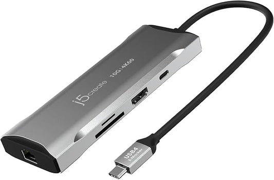 j5create Laptop Docking Station, 9-in-1, 4K60Hz HDMI, USB-C 10Gbps, 2 USB-A 10Gbps, 100W PD with USB-C 5Gbps, Ethernet, SD 4.0 Card Reader, for MacBook, XPS, Surface Pro (JCD393)