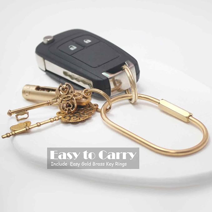 Carabiner Keychain Clip with Lock, Gold Key Chain Rings, Purse Bag Charms | Durable Carabiner for Keys, Brass Screw Lock Key Holder, Anti-Lost Oval Keyring Clip, Large Capacity Key Holder for Handbag