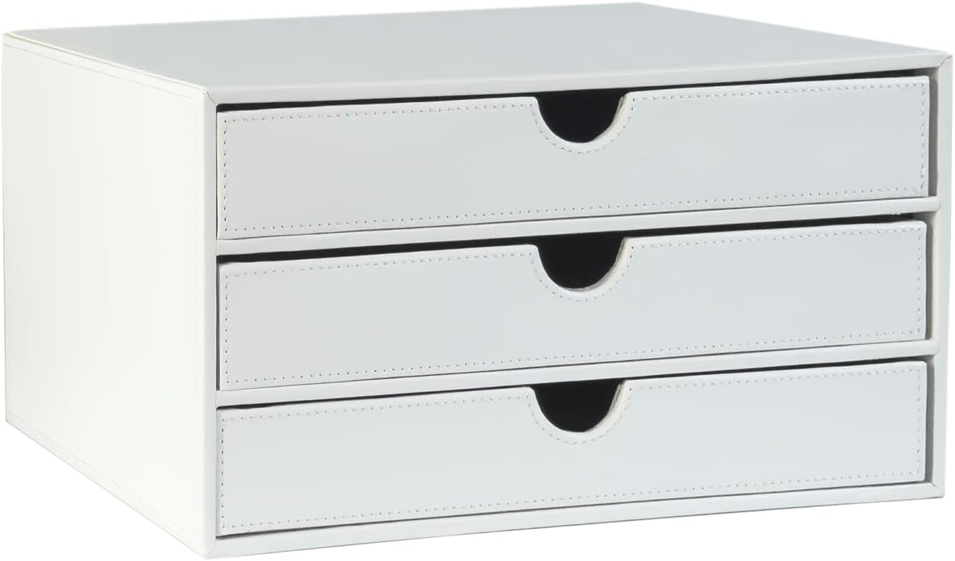 UnionBasic Document Organizer, 3-Drawer File Cabinet Document Storage Box, Office Desktop Filing Organizer, White