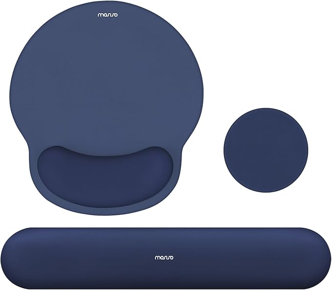 MOSISO Wrist Rest Support for Mouse Pad&Keyboard Set, Navy Blue | Circle Curved Ergonomic Mousepad Non-Slip Base Home/Office Pain Relief&Easy Typing Pad with Soft Cloth&Silicone Lining