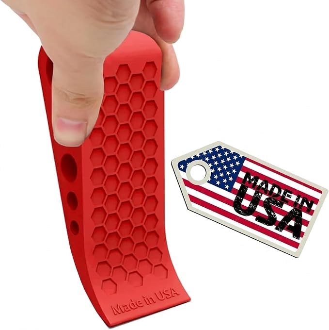 Door Stoppers Red for Bottom of Door Premium Floor Rubber Door Stop Wedge Made in USA Heavy Duty Honeycomb Design for Carpet, Tile, Ideal for Home, School, Commercial