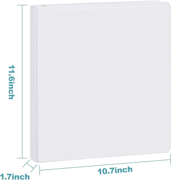 3 Ring Binder 1 Inch, ViVin Sturdy 1"-Slant D Ring Binder with 2 Interior Pockets, Clear View Cover, PVC-Free, Fits 225 Sheets of US Letter Size Paper (12 Pack, White)
