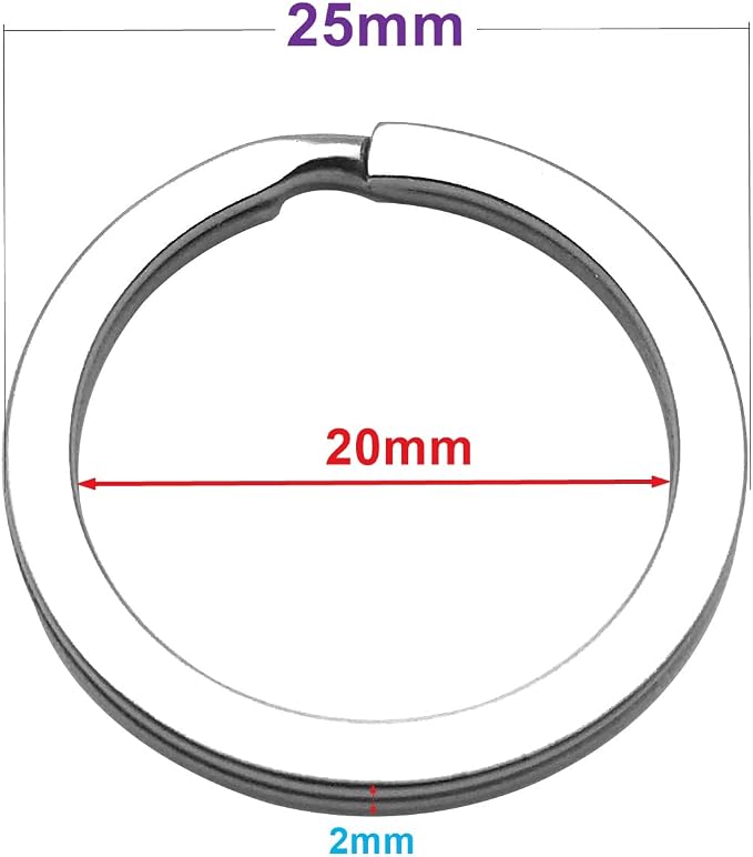 20 Pack Key Ring Keychain 1 Inch 25mm Diameter Metal Flat Split Key Chains Rings for Home Car Dog Tag Office Lanyards Keys Attachment Silver