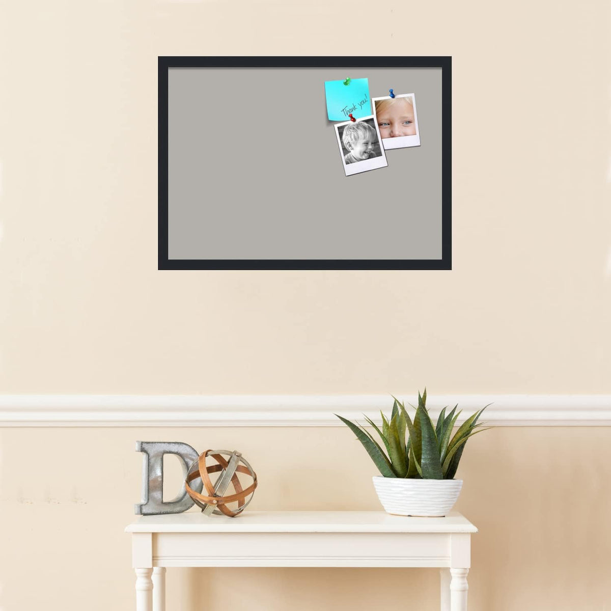 PinPix 27x19 Inch Cork Bulletin Board. This Decorative Framed Pin Board Comes with Dark Stone Design and a Satin Black Frame. Ideal for Home Office Decor or Message Board (PinPix-1808)