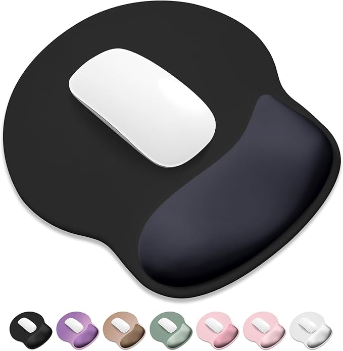 ITNRSIIET Ergonomic Mouse Pad with Wider Memory Foam Wrist Rest +17%, Curved Cushion Reduces Pressure 20%, Pain Relief, Non-Slip, Smooth, Cute Color Desk Accessory, 9.85 x 9 inch, Black Gray Gradient