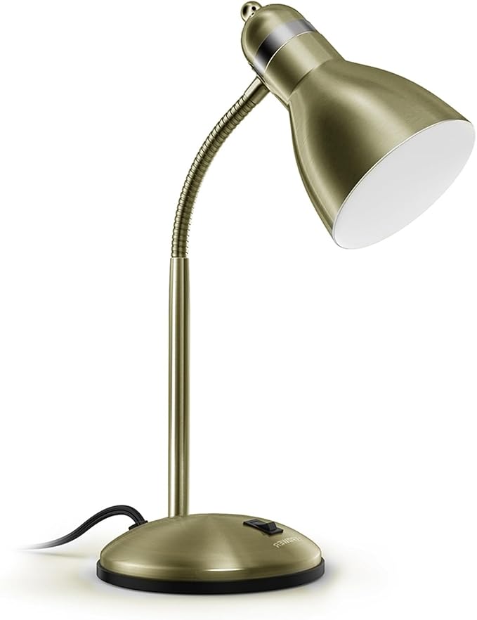 LEPOWER Metal Desk Lamp, Adjustable GooseNeck Reading Light for Bedroom | Compact & Sturdy, Space-Saving for Bedside & Dorm, E26 Table Lamp, Eye-Caring, Ideal for Study, Office, Back to School