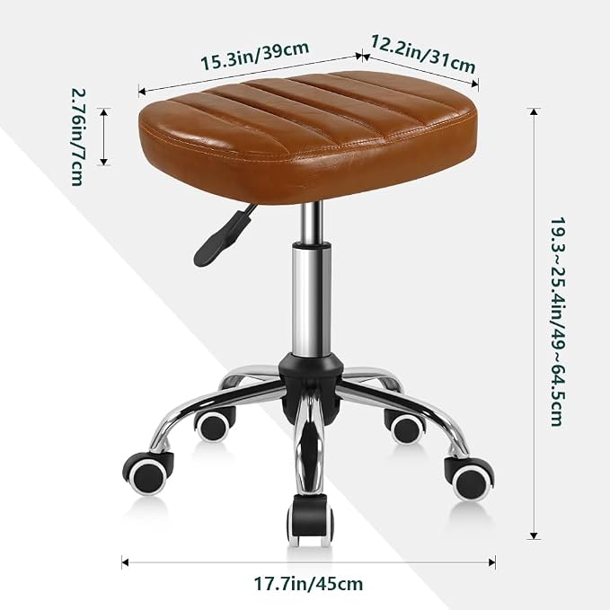 BFTOU Minimalist Square Swivel Stool with Wheel for Work SPA Shop Massage Height-Adjustable and Cost-Effective Rolling Stool Chair (Brown)