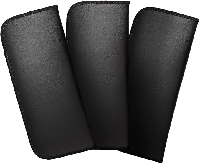 Calabria Half Slip Soft Grain Eyeglass Case 3 PACK BLACK Syn.Leather &Felt Lined