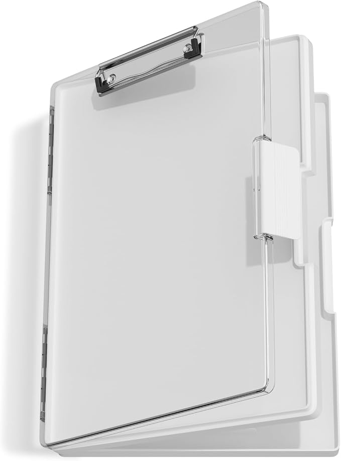 Hongri Clipboard with Storage, White 8.5 x 11 Clip Board, Dual Compartmen | Folder Nursing Side Opening, Heavy Duty Organization Box, Smooth Writing for Teachers, Classroom, Size 13.3 x 9.4 x 1.5 in