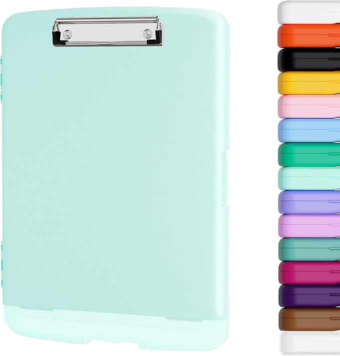 Piasoenc Clipboard with Storage, 8.5 x 11 Clip Board with Pen Holder, Blue | High Capacity, Heavy Duty Plastic Organization Box for A4 Legal Paper Folder, Folio & Side-Opening Nurses, Teachers, Student