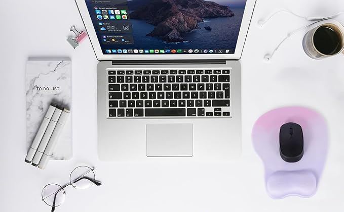 Mouse Pad with Wrist Rest Ergonomic Mouse Pad with Comfortable M-Shape Pain Relief Wrist Support Non-Slip PU Base Mousepad for Laptop, Office & Home (Lavender Plum)