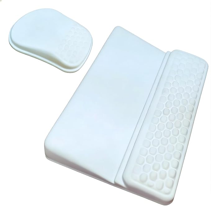 Keyboard Wrist Rest -Ergonomic Keyboard Stand with Wrist Rest- with Carpal Tunnel Pain Relief Massage Bumps and Full Memory Gel Design - Ideal Frequent Computer (White)
