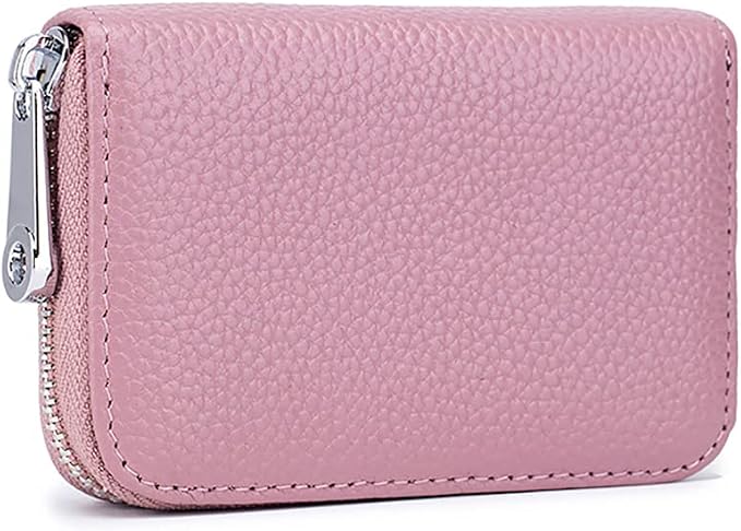 RFID Credit Card Holder Genuine Leather Credit Card Wallet with Zipper | RFID