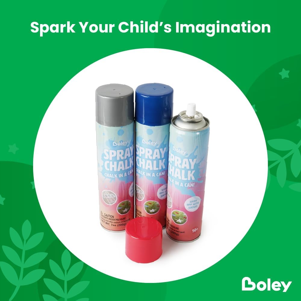 Boley 8-Pack Spray Chalk, 7 oz Each - Red, White, Blue, and Silver Colors – Patriotic American Flag Outdoor Chalk for Sidewalk, Pavement, & Grass – Fun Washable Art for Kids, Celebrations, and Events