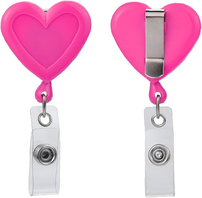 Will Well 2 Pack Retractable Keychain - Metal Badge Reel - Heart Shape | ID Badge Holder Reel with Metal Casing with 27.5"UHMWPE Fiber Pull Cord for Durability and Easy Access - Holds up to 8 Keys