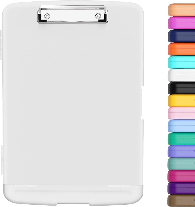 Hongri Clipboard with Storage with Pencil Case, 8.5 x 11 Storage Clip Board | High Capacity Organization Box for A4 Letter Legal Paper, Heavy Duty Folio & Side-Opening for Nurses, Teachers, White