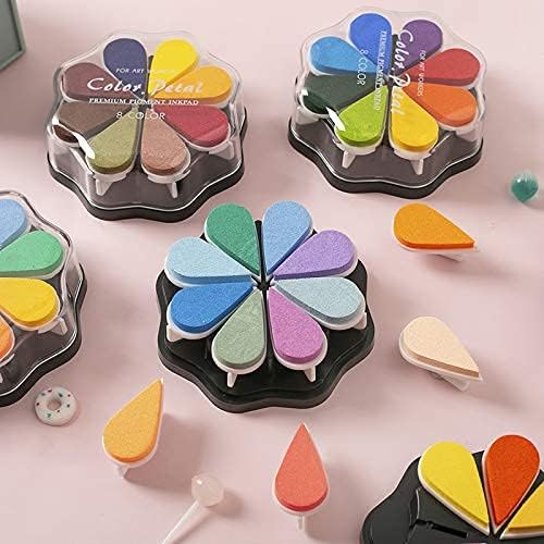 Petal Ink Pads for Rubber Stamps Waterdrop Shaped Stamp Pads with 8 Assorted Colors (Set 1004)