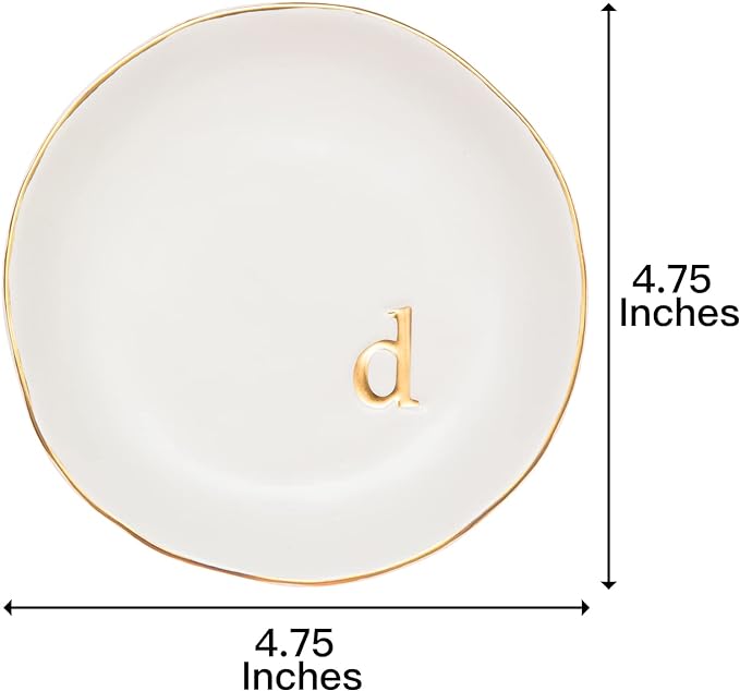 COLLECTIVE HOME Ceramic Jewelry Tray, Trinket Dish, Gifts for Women (D) | Mother's Day, Birthday, Christmas, Engagement Gifts, Vanity, Nightstand Decor, Embossed Gold Monogram Ring Dish with Gift Box
