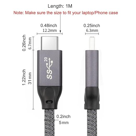 QCEs USB C Monitor Cable 3.3FT 8K30Hz 4K30Hz for Portable Monitor, USB C 3.2 Gen 2x2 Video Cable 20Gbps Data Transfer, 100W PD Charging Compatible for iPhone 17 MacBook iPad Carplay SSD KYY MNN