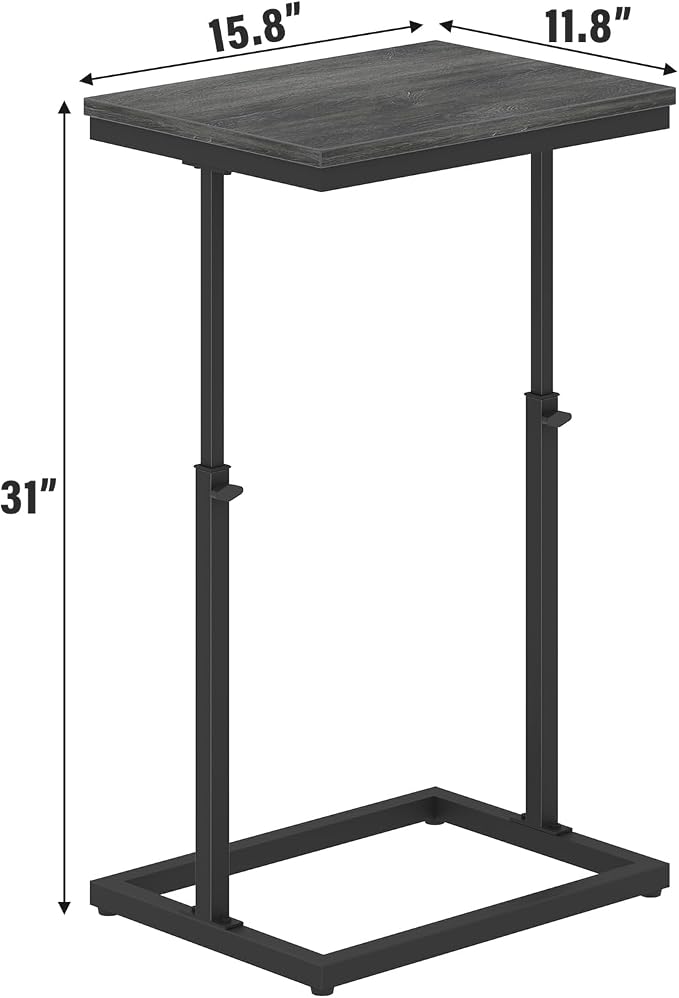 TUTOTAK End Table, Side Table, Tall Couch Table, Sofa Table | for Living Room, Bedroom, Grey TB01BY083P
