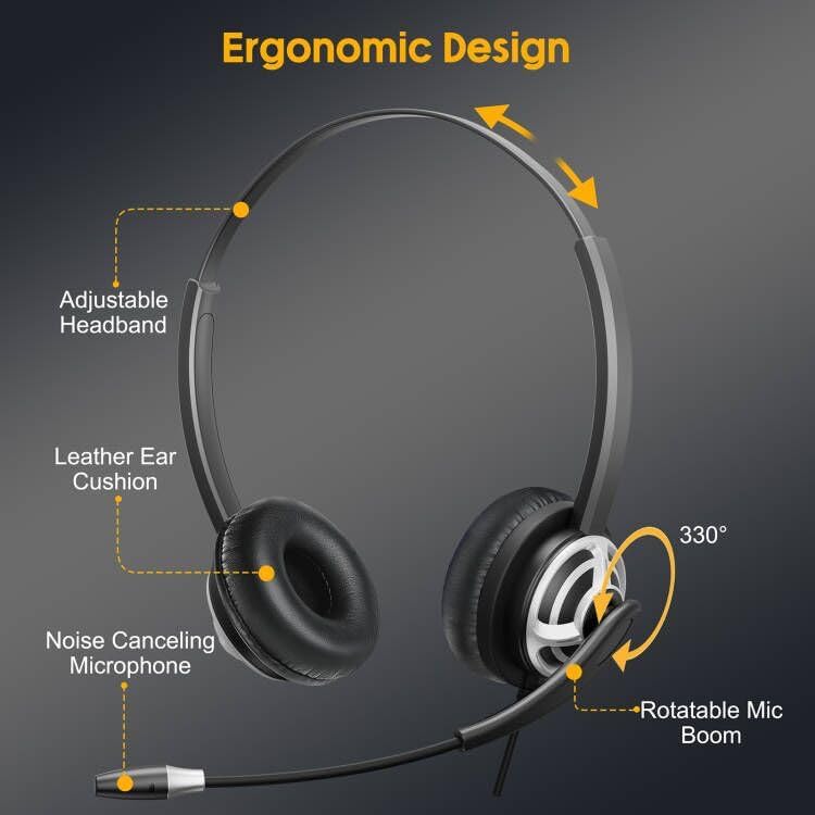 MAIRDI USB Headset With Microphone for Computer, PC, Laptop - Noise Canceling for Teams, Zoom, Office, Call Center, VoIP Phone Calls - Dictation for Dragon Voice Recognition