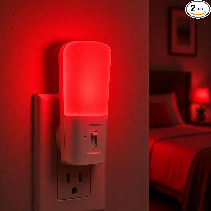 L LOHAS LED Red Night Light Plug in, Dimmable Light LED Night Lights with Dusk to Dawn Sensor, 5-80LM Adjustable Brightness Red Light for Nursery Kids Room Hallway Kitchen, Christmas Gift 2 Pack