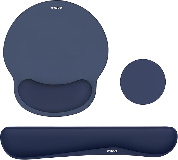 MOSISO Wrist Rest Support for Mouse Pad&Keyboard Set, Navy Blue | Streamline Ergonomic Mousepad&Coaster Non-Slip Base Home/Office Pain Relief&Easy Typing Pad with Soft Cloth&Silicone Lining