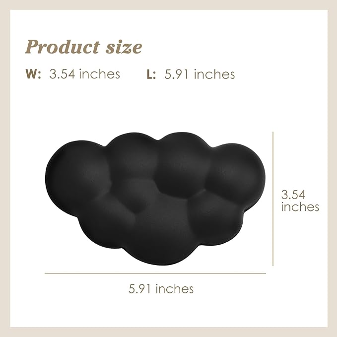 Cloud Wrist Rest Cushion for Mouse Ergonomic Soft PU Leather Memory Foam Wrist Pain Relief Mouse Wrist Support Pad with Anti-Skid Base for Office School Home Laptop & Computer Mouse (Black)
