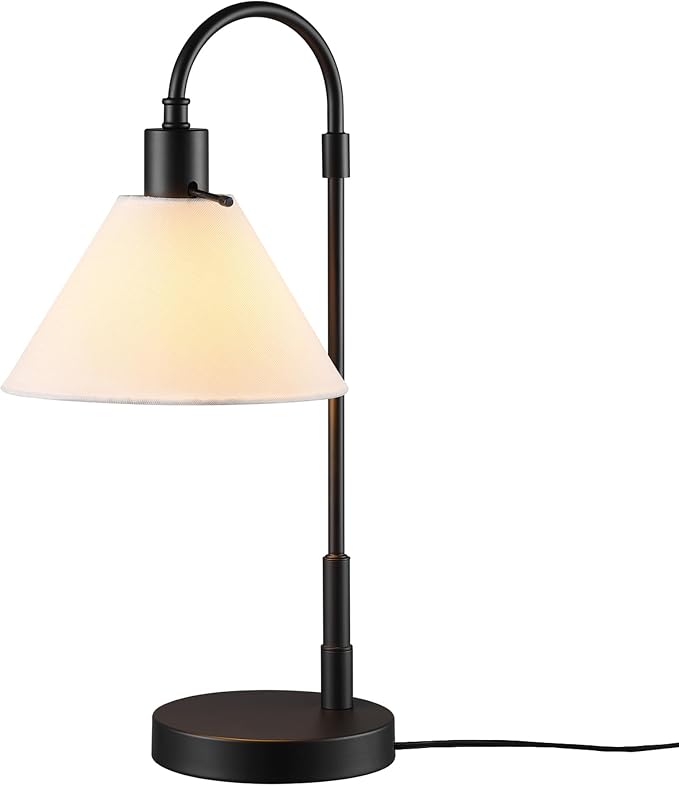 Globe Electric 20" Table Lamp, Matte Black, White Fabric Shade, Rotary Switch on Socket, 5-Foot Black Cord, Bedroom, Home Décor, Nightstand