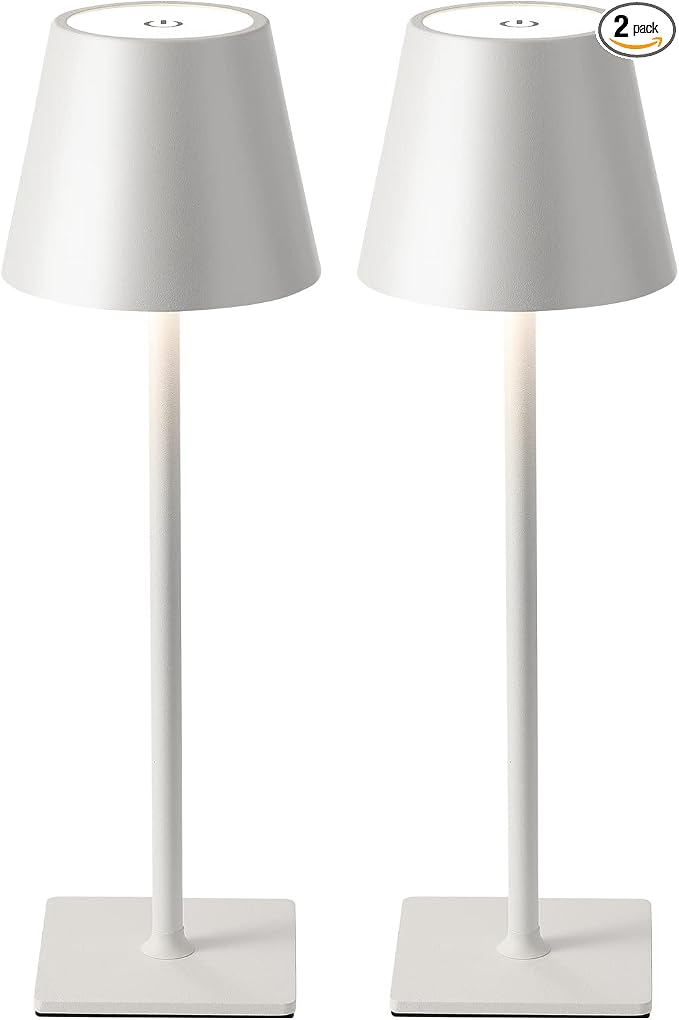 KDG 2 Pack Cordless White Table Lamps, Rechargeable Portable LED Desk Lamps | 5000mAh Battery Operated 3 Color Stepless Dimming Up for Restaurant, Bedroom, Outdoor Party, Camping, Coffee Shop, Nightlight