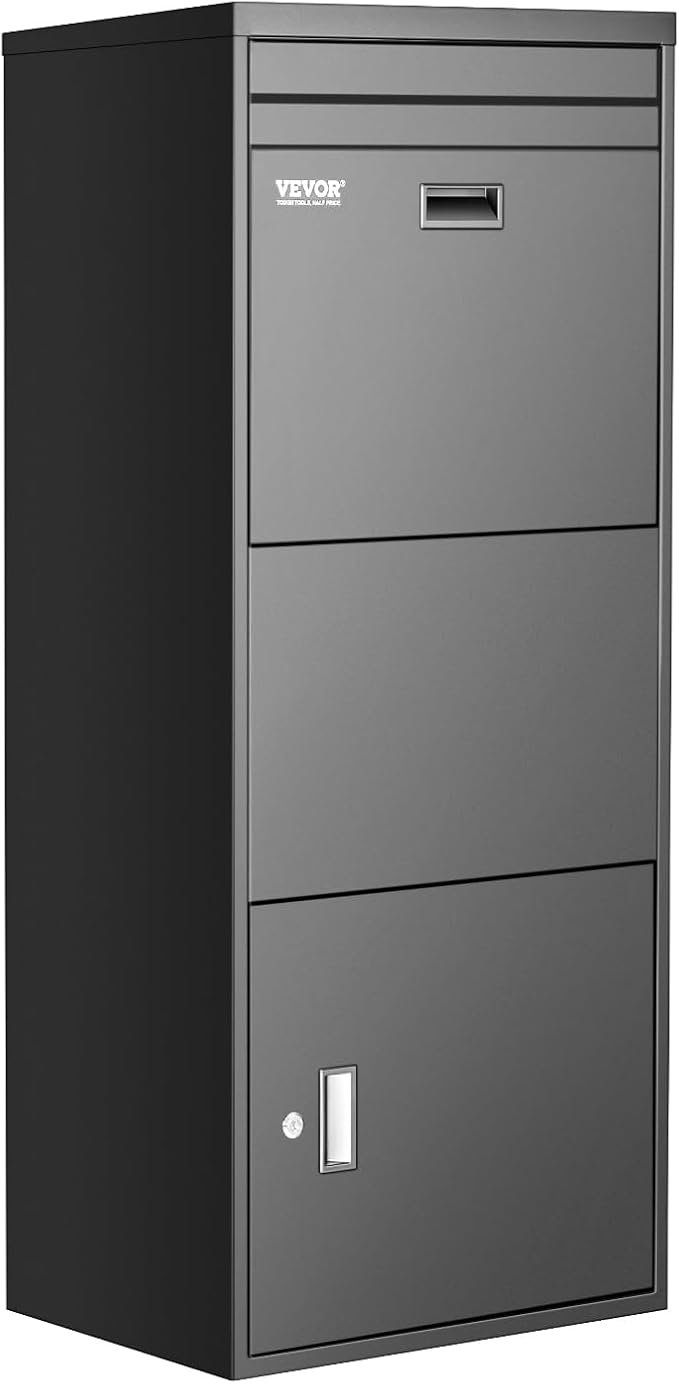 VEVOR Package Delivery Boxes for Outside, 47.2 in Mailbox for Parcel with Lock, Galvanized Steel Package Drop Box with Anti-Theft Design, Weather-Resistant Package Mailbox for Home and Office, Black