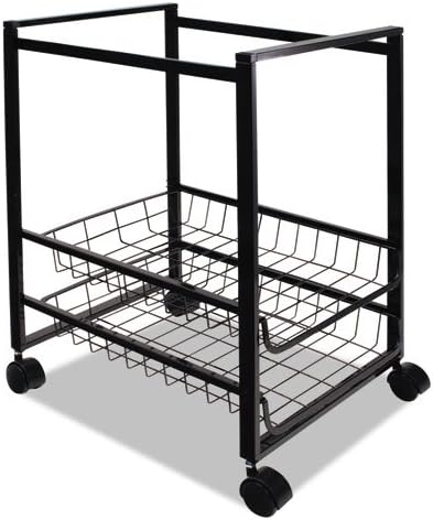 Mobile File Cart with Sliding Baskets, Metal, 2 Drawers, 1 Bin, 12.88" x 15" x 21.13", Black
