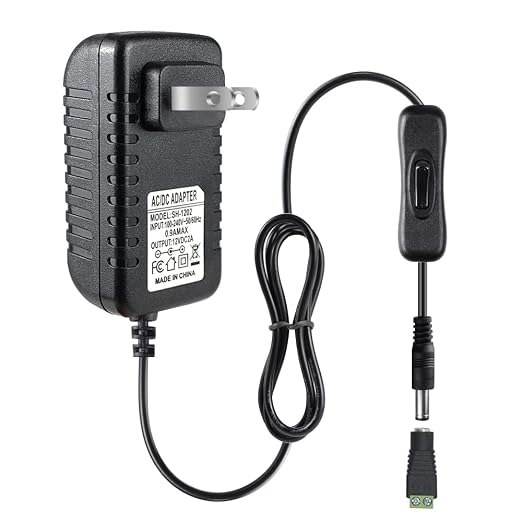 12V Power Supply, 12 Volt 2A 24W DC Power Supply with On Off Switch, Black Switching LED Power Adapter, AC 110V to 12V Wall Wart Transformer Plug for LED Strip Lights with 5.5/2.1 DC Female Connector