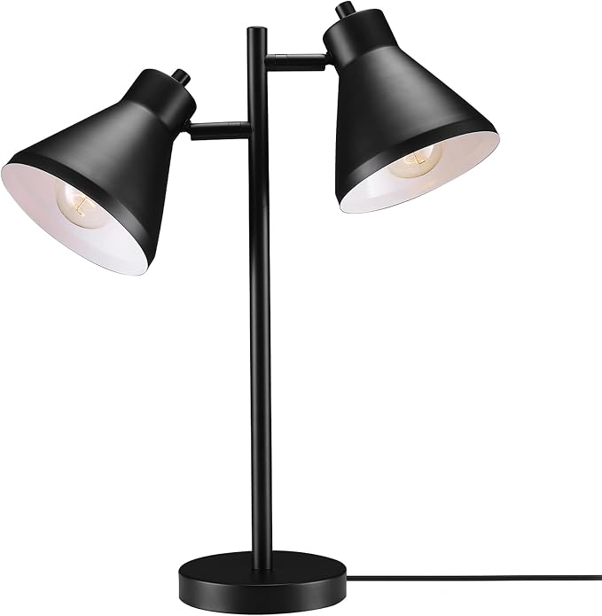 Globe Electric 18" 2-Light Desk Lamp, Industrial Design, Pivoting Heads, Matte Black Finish, Dual On/Off Switches, E26 Base, 52999