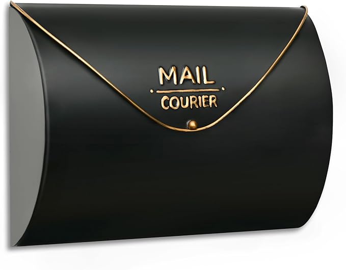 Outdoor Wall Mount Mailbox, 13 x 3.24 x 10.3 inch Black Waterproof Mail Box, Heavy Duty Wall-Mounted Mailboxes for Home, Envelopes, Magazines & Small Packages